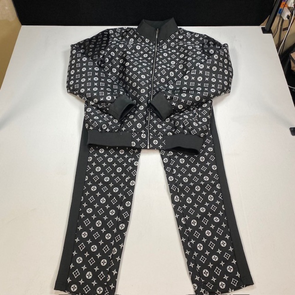 Vento Clothing Black Monogram Tracksuit Set Bomber Jacket and Joggers Mens L
